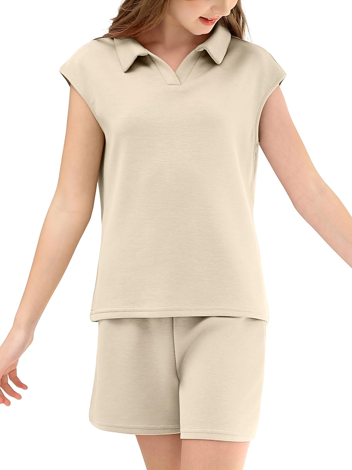 XMWEALTHY Girls Two Piece Set Casual Summer Outfits Cap Sleeve Tshirt and Drawstring Shorts with Pockets School Girls Clothes - Image 2