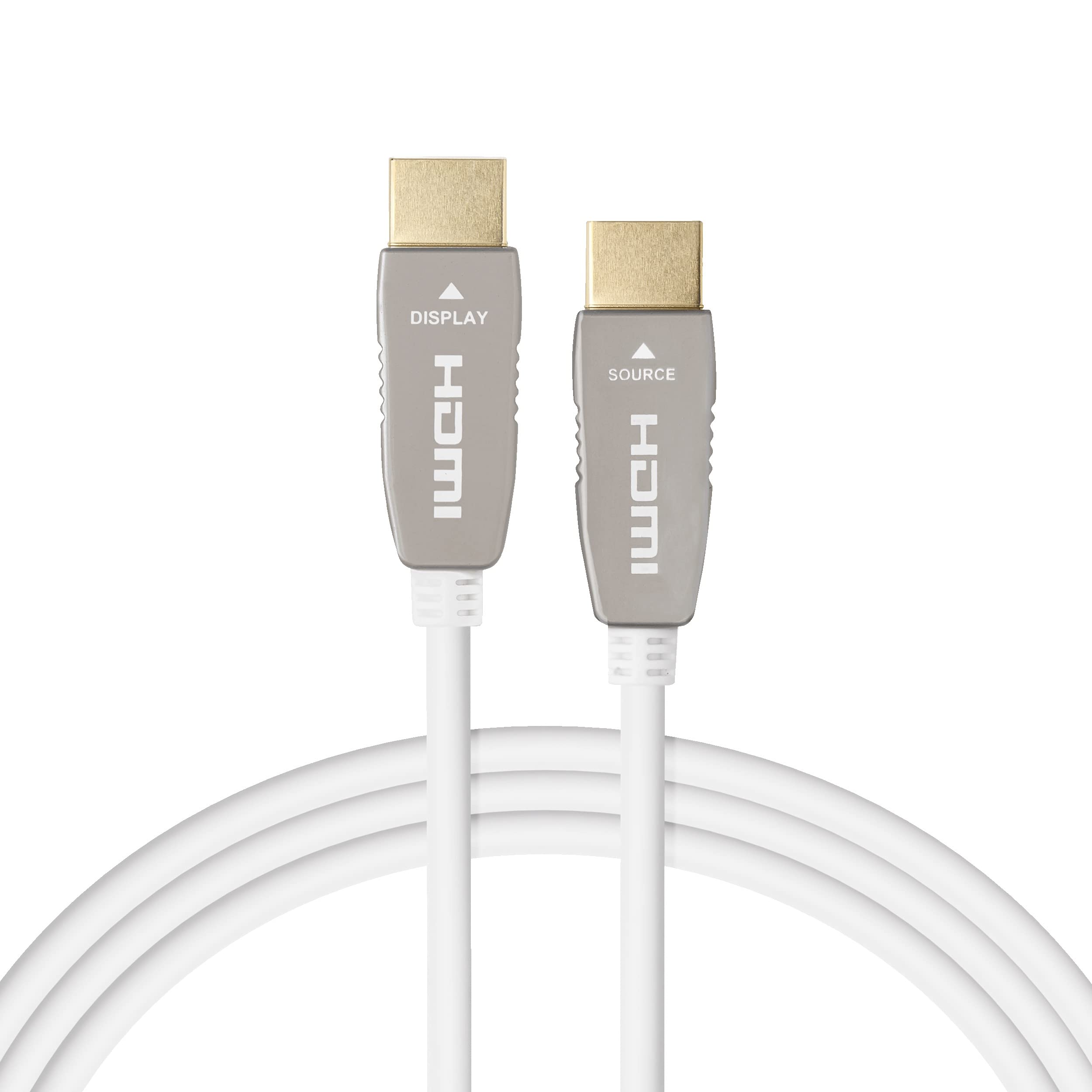 celexon UHD Optical Fibre HDMI 2.0b Cable Activo - 15m - Blanco - 3D - HDR - HLG - hasta 32 Canales de Audio - Incl. Canal de Retorno de Audio