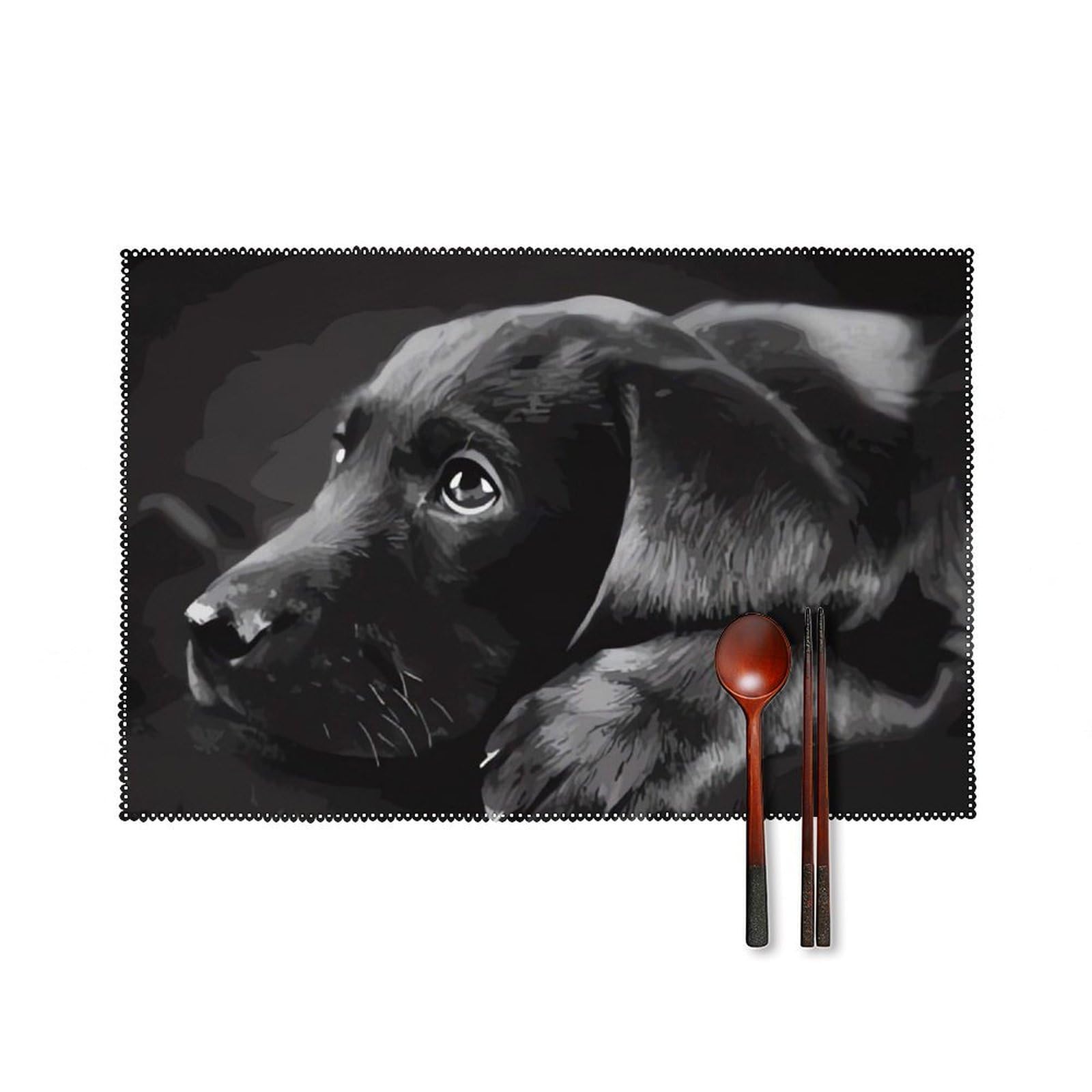 Black Labrador Puppy Placemats Set of 6 Wipeable Table Mats for Kitchen Dining Table Heat Resistant Waterproof Modern Indoor/Outdoor Non-Slip Easy Clean Place Mats