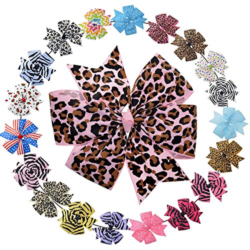 LCLHB Fashionable Leopard Printed Ribbon Hair Accessories For Women Attached With Alligator Clip Pack Of 20