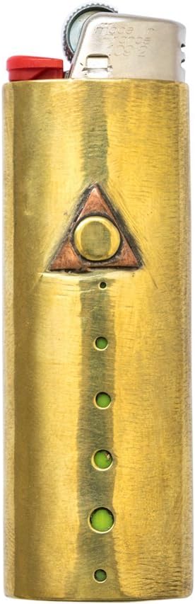 Hide & Drink Pure Bronze Hand Hammered BIC Lighter Case with Copper Patina Symbol Handmade Sun Pyramid