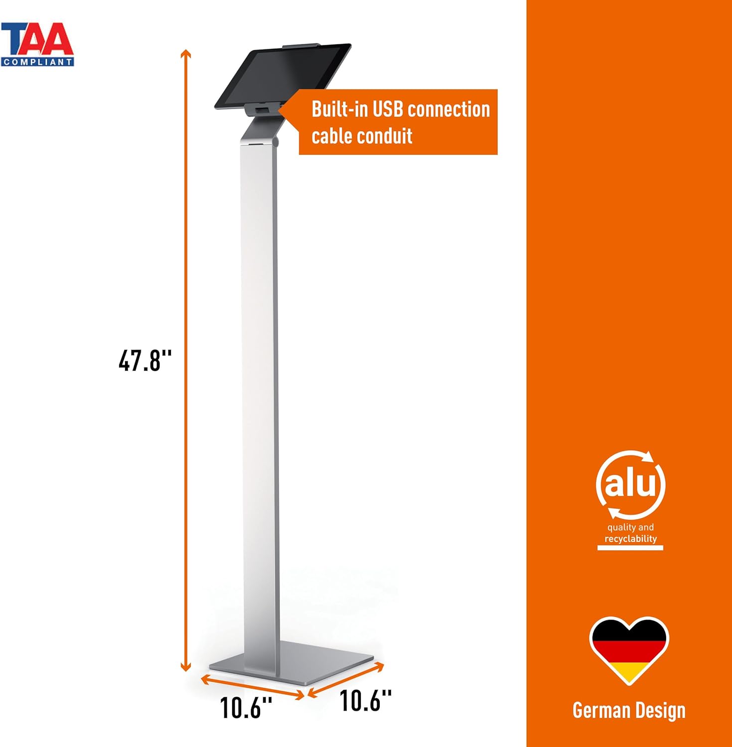 Silver Adjustable Floor Stand for Tablets 7-13 Inches