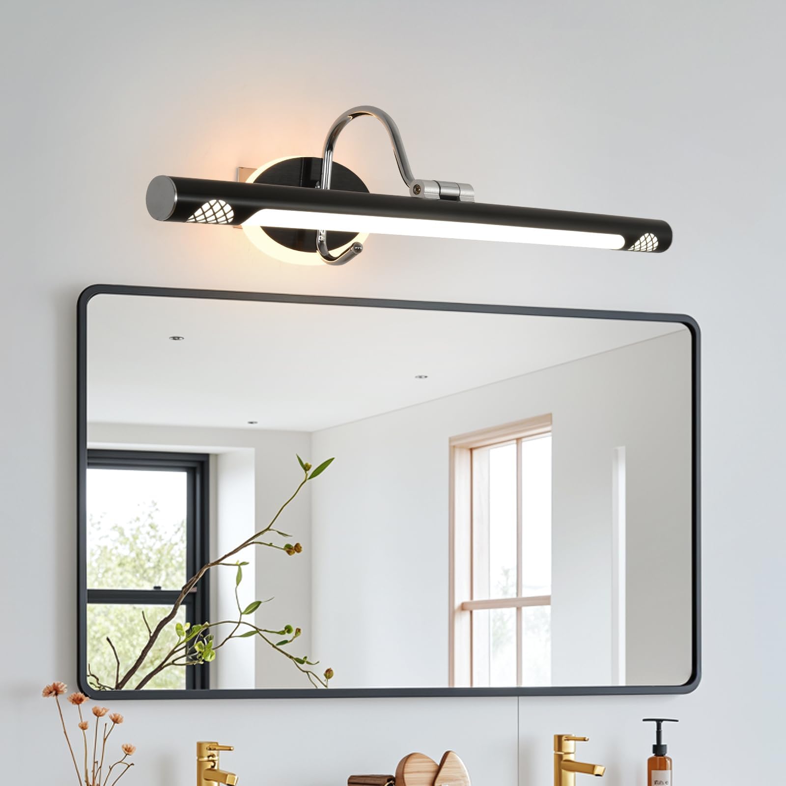 HUA QIANG WANG 22inch Stainless Steel LED Mirror Lights Bathroom Vanity Light Fixtures Bathroom Lighting Fixture Over Mirror Silver Modern Vanity Lamp 15W 3-Color Wall Lamp for Washroom