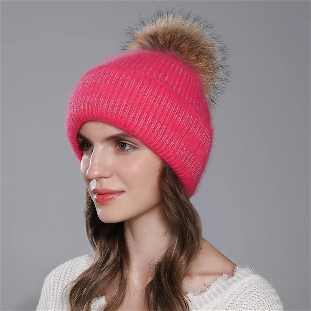 Gorro Para Mujer Gorros De Piel Con Gorros Con Pompones De Piel Gorro Cálido De Punto De Invierno