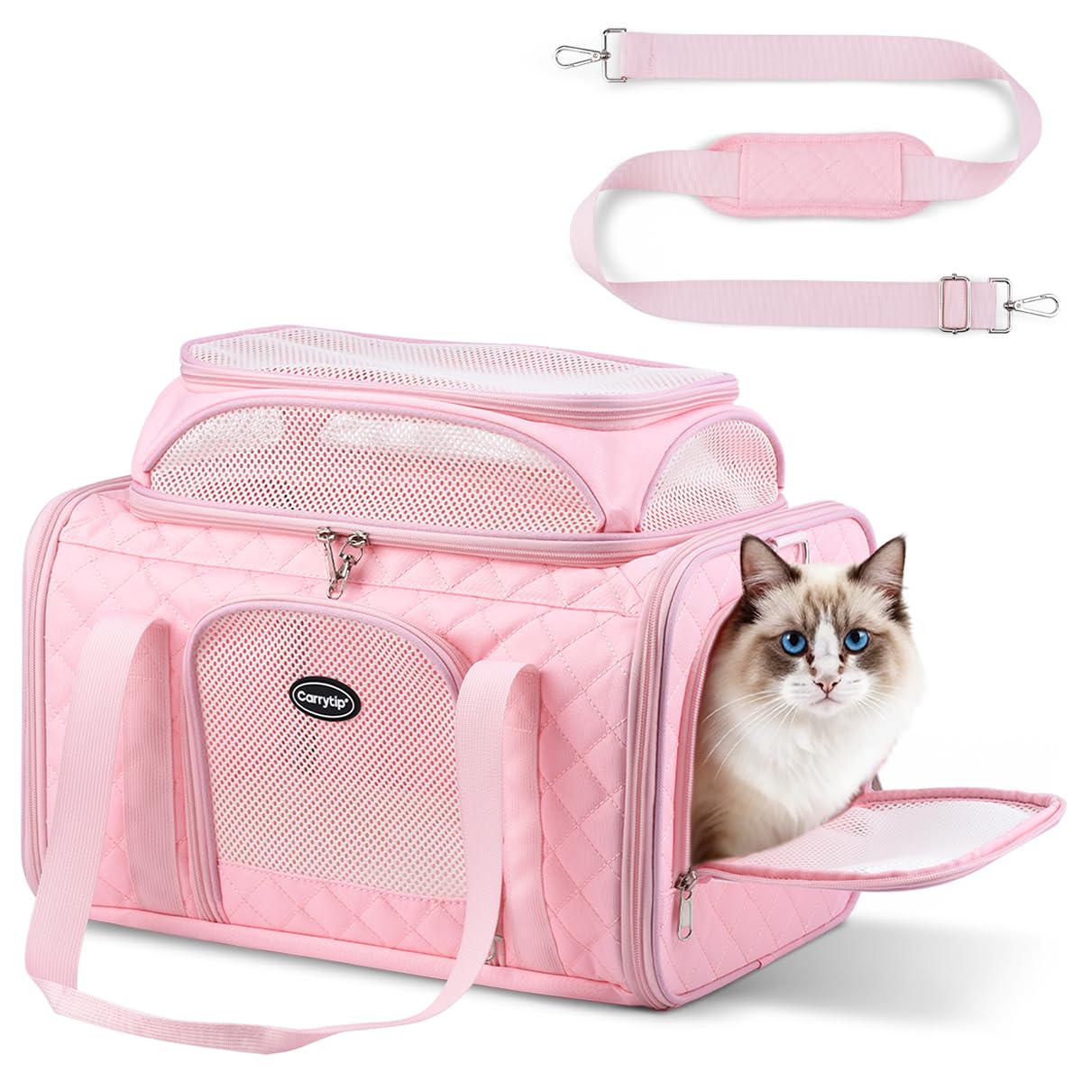Cat Carrier Airline Approved 17x11x9.5 Inches, Top Expandable Soft Sided Pet Travel Carrier for Cats & Small Dogs, Fits Under Airline Seat with Locking Zippers, Pink
