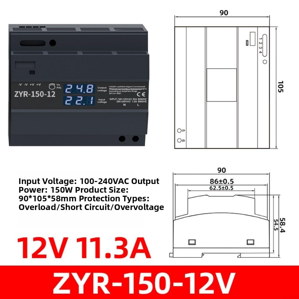 Alimentatore di rete a commutazione 150 W 12/24 V display digitale DIN (24