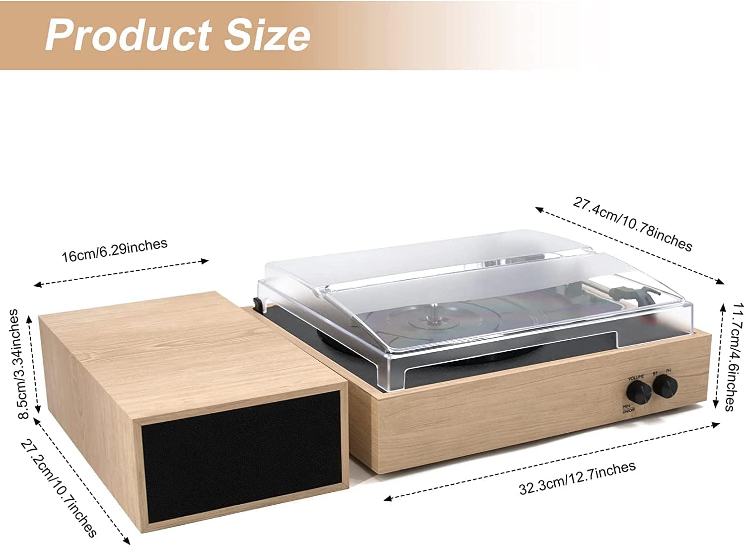LP&No.1 Bluetooth Vintage Turntable with Stereo Bookshelf Speakers,Burlywood