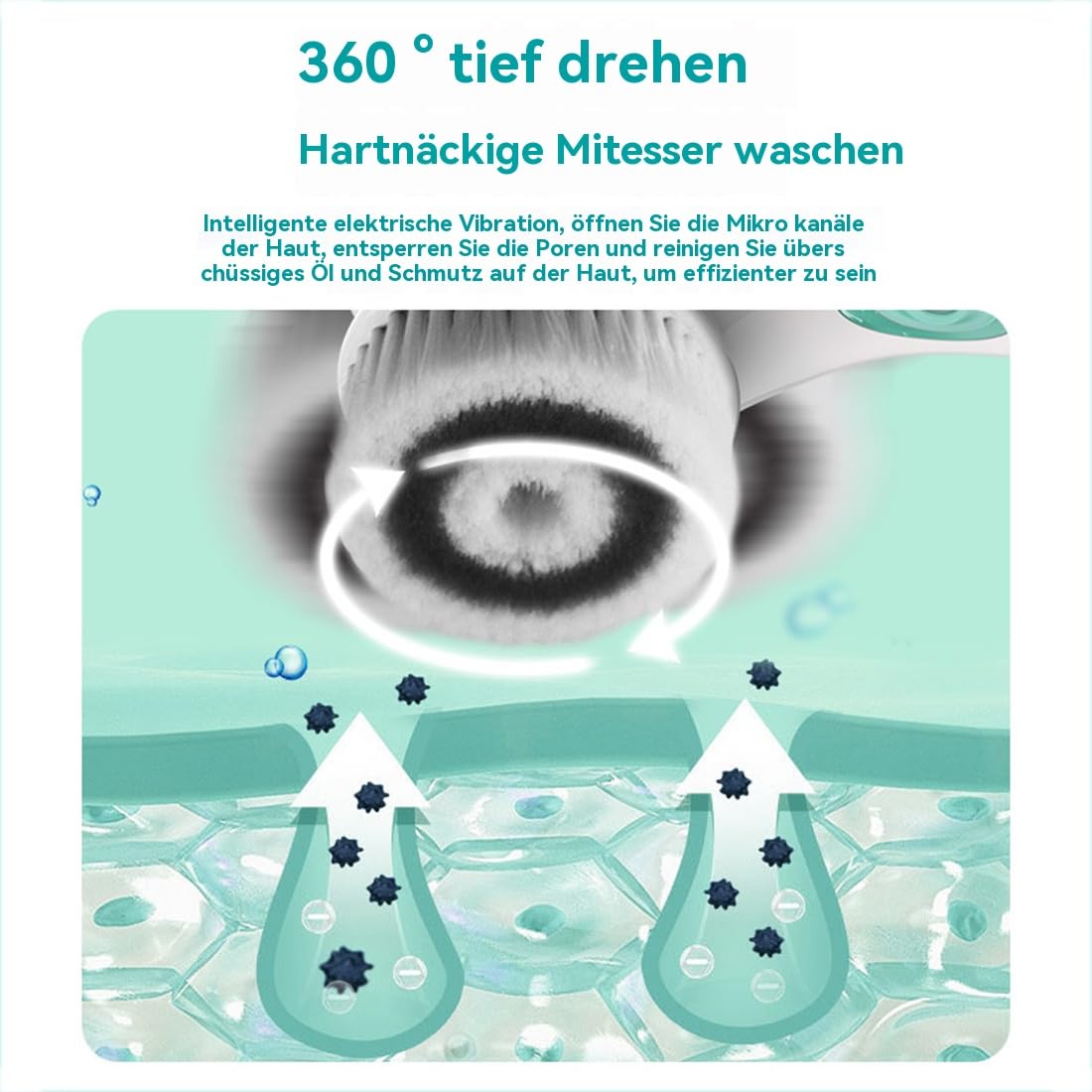 Elektrische Tiefenreinigungs-Gesichtsreinigungsbürste für alle Hauttypen, porentiefe Reinigung & Anti-Mitesser, 3 Geschwindigkeitsstufen, Reisegröße – zuhause & unterwegs für Frauen & Männer