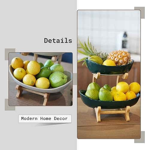 Miniatura 4 de Mangoton Cesta de frutas de 2 niveles, frutero para encimera de cocina, cesta de frutas de cerámica para cocina, organizadores de cocina, caqui