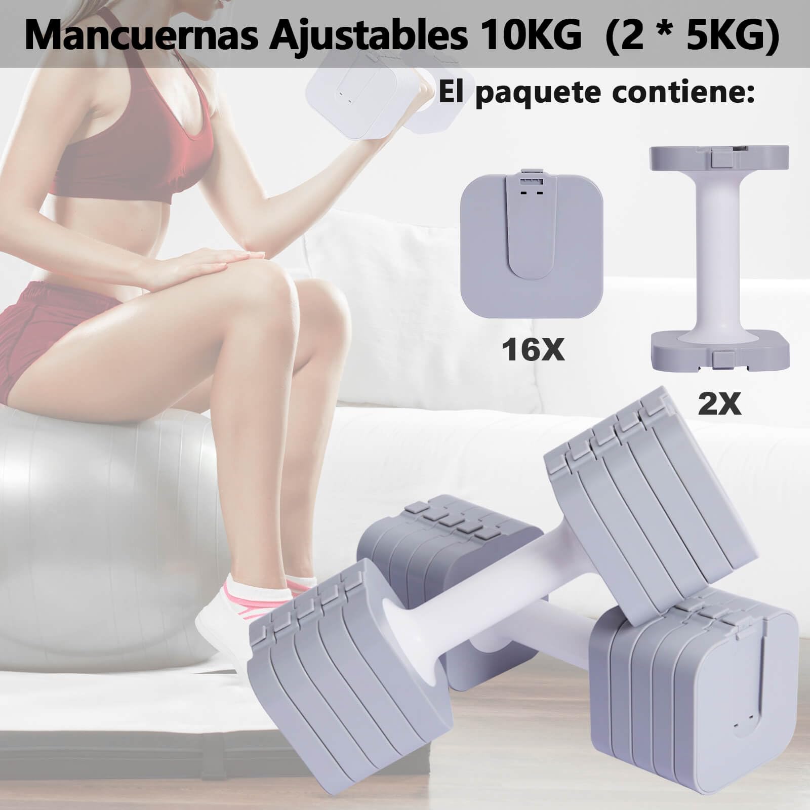 Mancuernas Ajustables, Mancuernas 10KG(2 * 5KG), Impermeable y Ahorrar Espacio, Fácil de Ajustar, Pesas y Mancuernas, Pesas Ajustables, Ideales para Entrenamiento Gimnasio en Casa