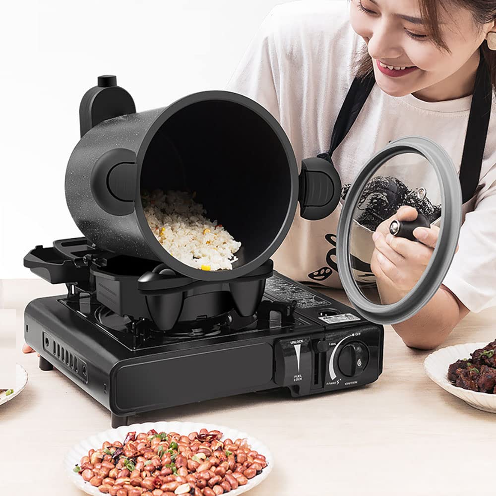 Máquina de cocina automática giratoria de 360°, máquina multifuncional para freír para el hogar, acampar al aire libre, viajes, cocina (rojo) 8