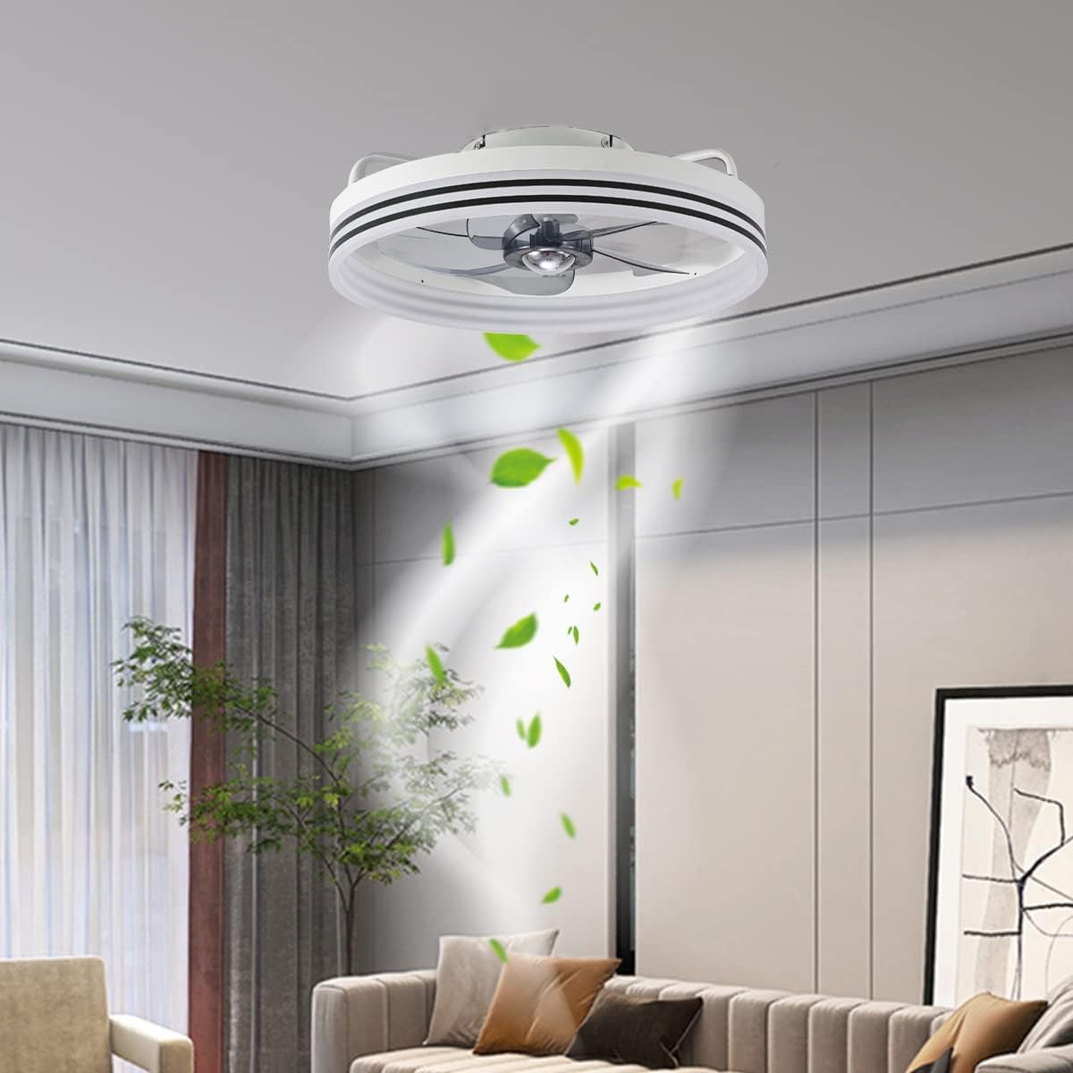 Letmarey Flush Mount Low Profile Ceiling Fans with Lights and Remote Control, 18" Modern Ceiling Fan Light 5 Blades 6 Speed Reversible LED Dimmable, for Indoor Installation. (Rice White) : Tools & Home Improvement