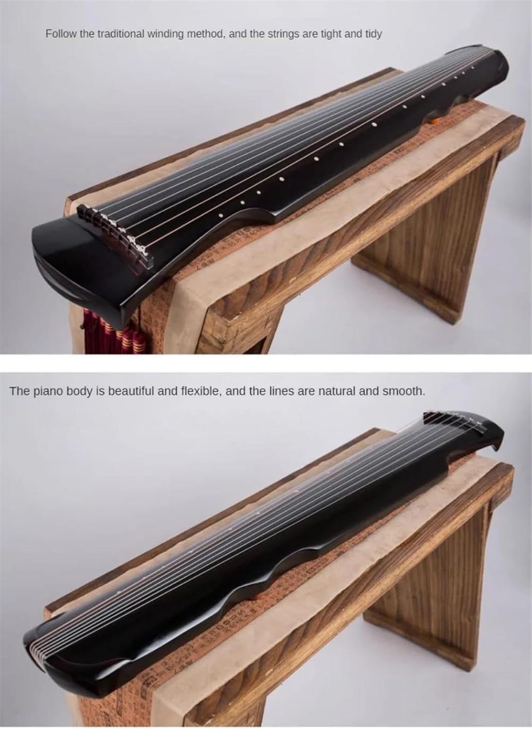 7 弦古琴手作り初心者伝統的な中国楽器アクセサリープロの弦楽器(Black,1)