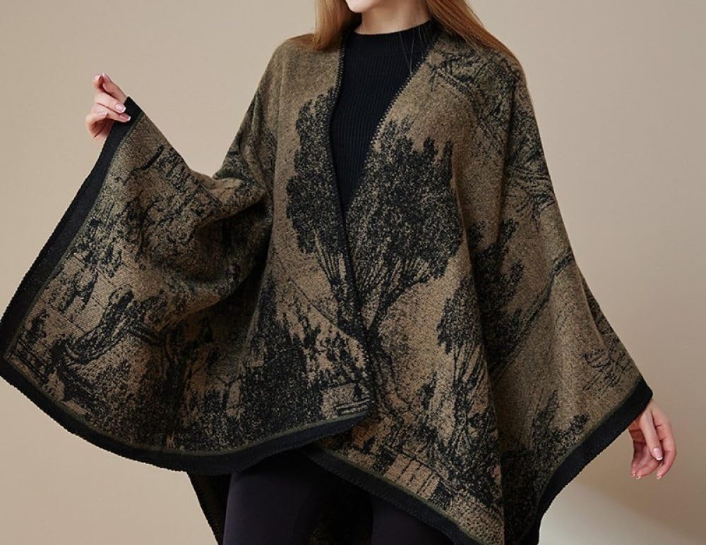 HGJH Scialle Invernale Avvolge Mantella Poncho,Caldo Modello Vintage Sciarpa Pashmina Sciarpa Avvolgente Elegante Cardigan Aperto sul Davanti Coperta Leggera per Le Donne Autunno Inverno