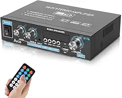 Amplificador de Som, 90W + 90W Mini Amplificador Digital, Amplificador de Alta Potência de 2 Canais, Suporte para Cartão TF, Interface AUX, Disco U e Reprodução de MP3, Suporte para Ligação Bluetooth