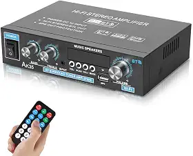 Amplificador de Som, 90W + 90W Mini Amplificador Digital, Amplificador de Alta Potência de 2 Canais, Suporte para Cartão TF, Interface AUX, Disco U e Reprodução de MP3, Suporte para Ligação Bluetooth