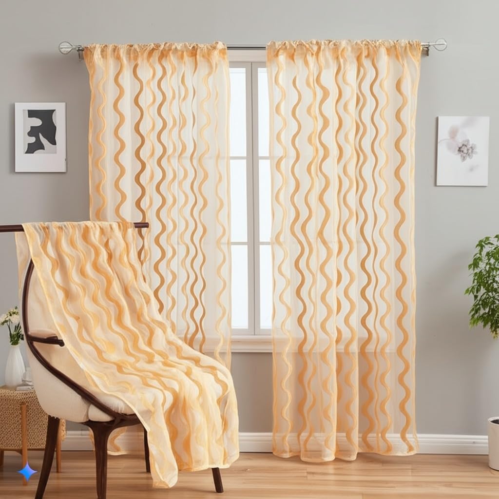 Beige Brown Gold Voile Sheer Curtains 63 inch Length Rod Pocket Window sheers Drapes Transparent Light Filtering Privacy Home Office Living Room Kitchen Bedroom Curtains 2 Panels Set 47" W x 63" L