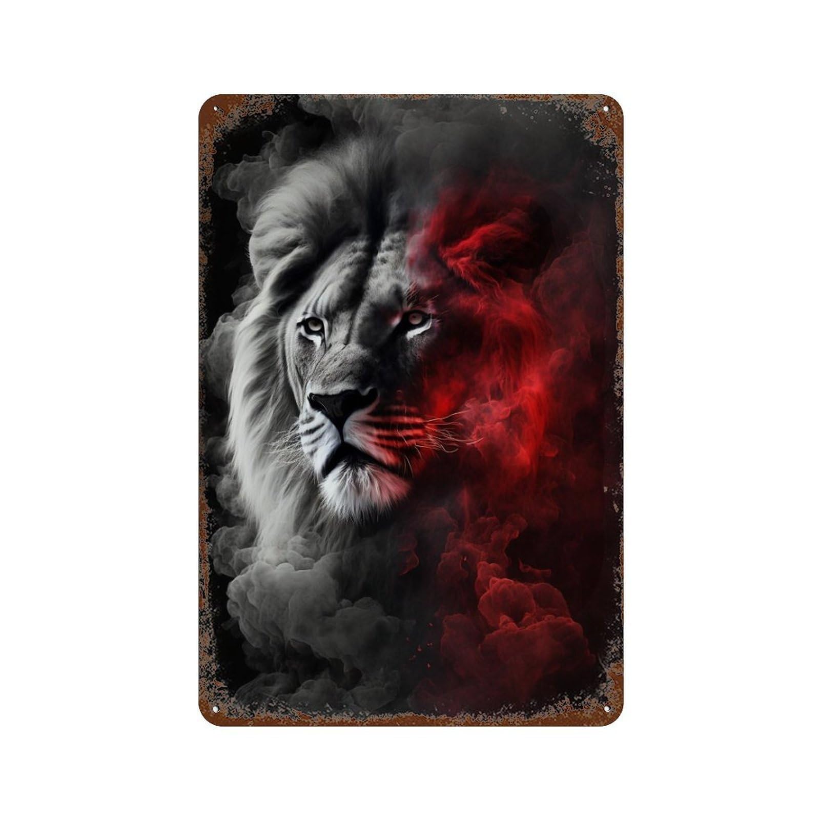 Aged Metal Wall Plaque with Dynamic Lion Artwork Design 11.8"x7.9", for Farmhouse, Kitchen And Entryway Decor, Old School Wall Decor
