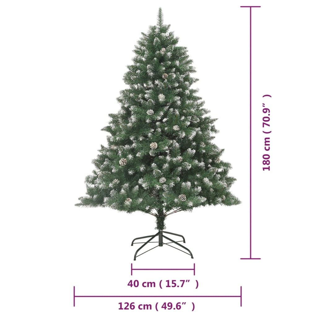 Árbol de Navidad artificial de 180 cm, diseño plegable, con soporte de acero y conos, verde y blanco nieve, para salón, pasillo y oficina