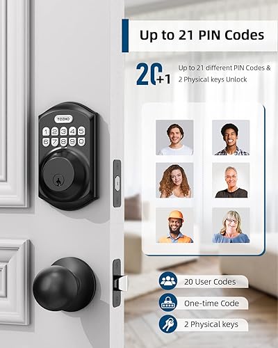 Miniatura 3 de TEEHO Cerradura de puerta de entrada sin llave con manija de perilla, cerrojo de teclado electrónico con perilla de puerta, cerradura inteligente