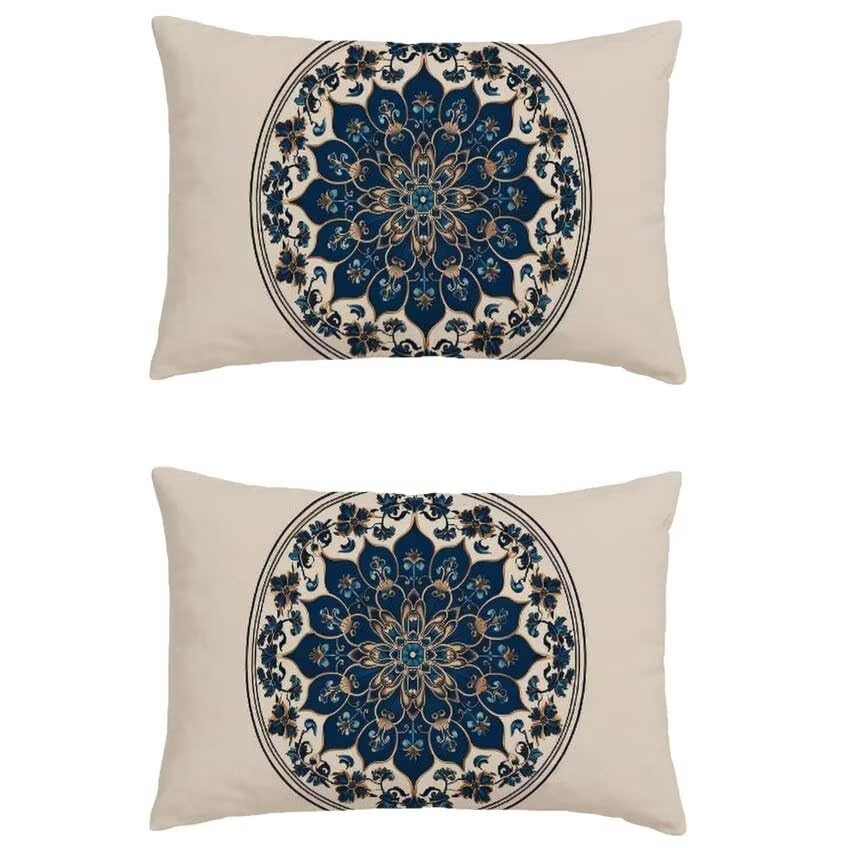 Taie oreiller double sided printing bleu marine en lin durable