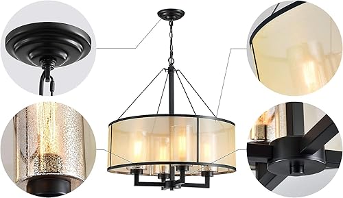 Miniatura 2 de 23018 Lámpara de araña moderna de bronce antiguo con 4 luces doradas, lámpara colgante de red para comedor, sala de estar, dormitorio, cadena