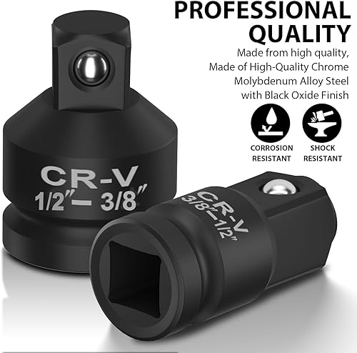 Miniatura 6 de Juego de 2 adaptadores y reductores de impacto, juego de adaptadores de impacto de 12 a 38 pulgadas y 38 a 12 pulgadas, kit de conversión de llave