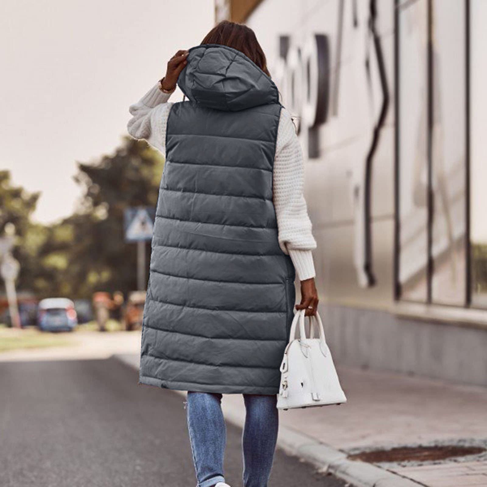 Weste Damen Lang Winter Plus Size Long-Steppweste Lässige Pufferjacke Oversize Steppweste Übergangsweste Winterjacke Daunen Große Größen Daunenjacke Übergangsjacke Übergangsweste