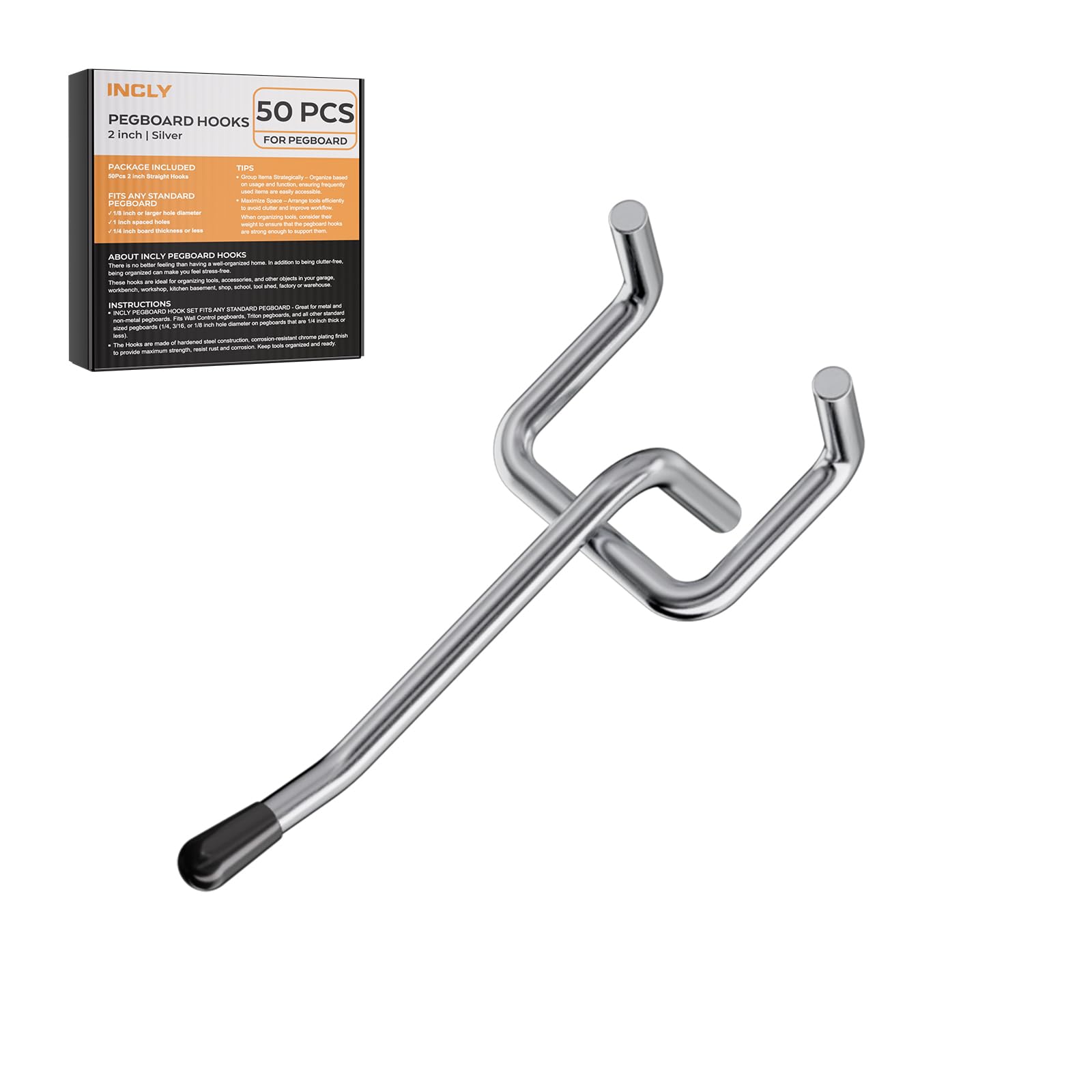 INCLY Pegboard Hooks - 50 Pack -9 INCLY Pegboard Hooks - 50 Pack -9