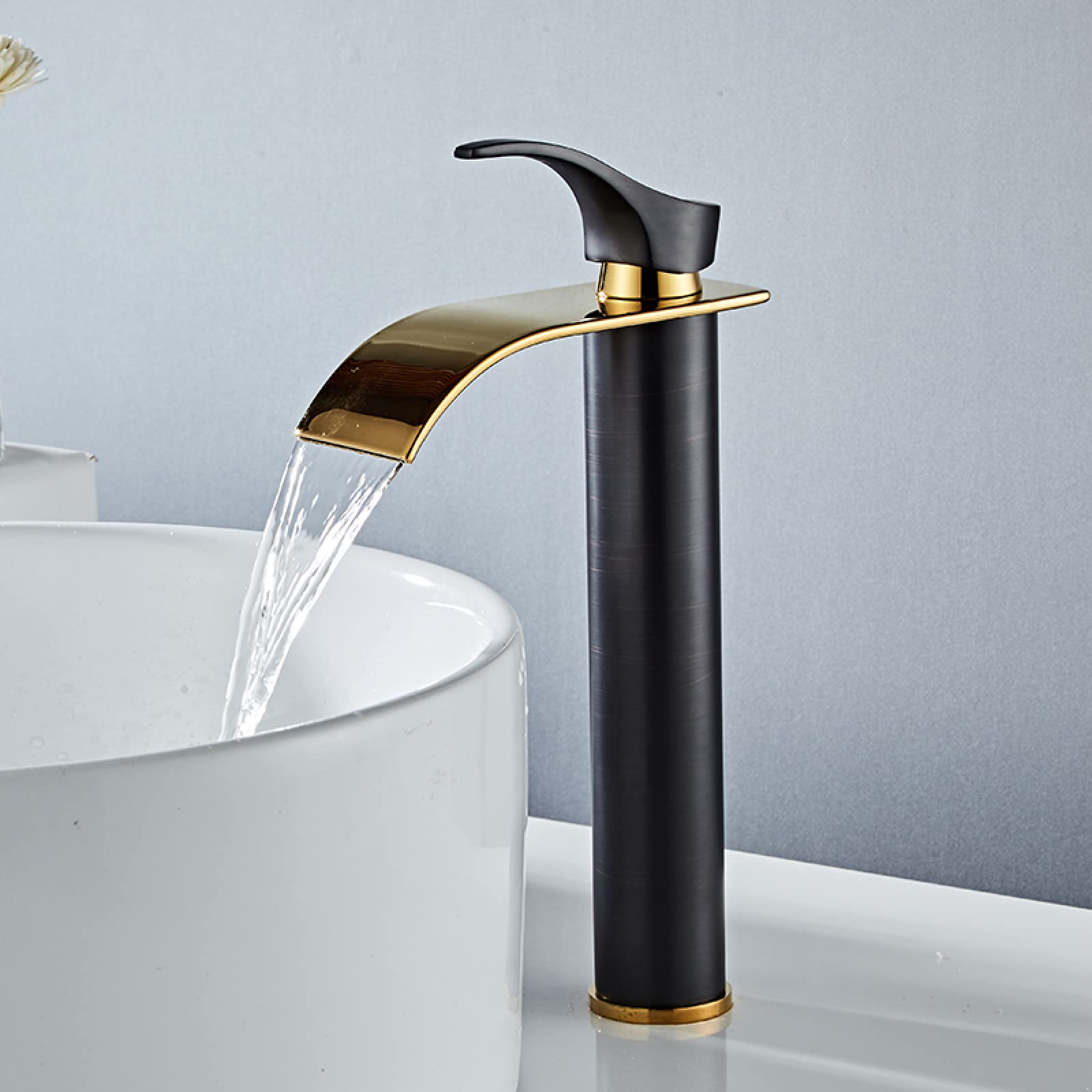HCFYAUIS Tall Brass Bathroom Faucet Hot & Cold Waterfall Mixer Tap Deck Mount Basin Sink Fixture for Modern Bathrooms & Stylish Design