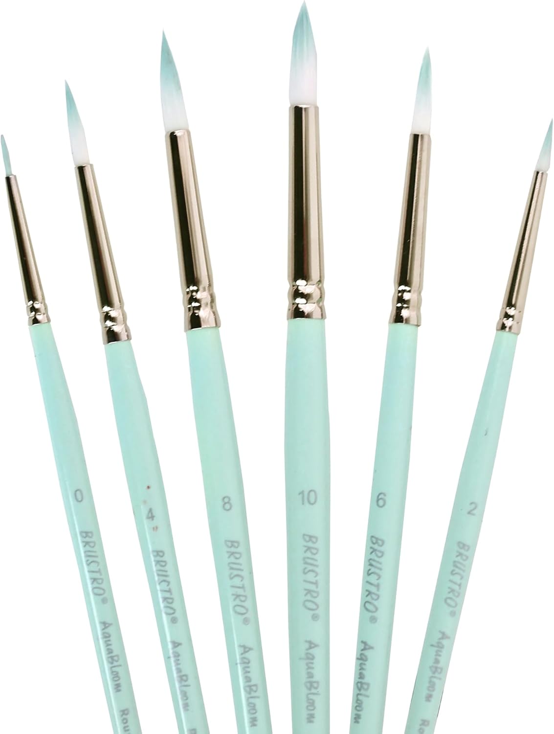 BRUSTRO AquaBloom Artist's Paint Brushes | Round | Set of 6 - Sizes (0, 2, 4, 6, 8, 10) | Wooden Handle, Comfortable Grip, Synthetic Bristles, Ideal for Watercolour, Gouache, Painting