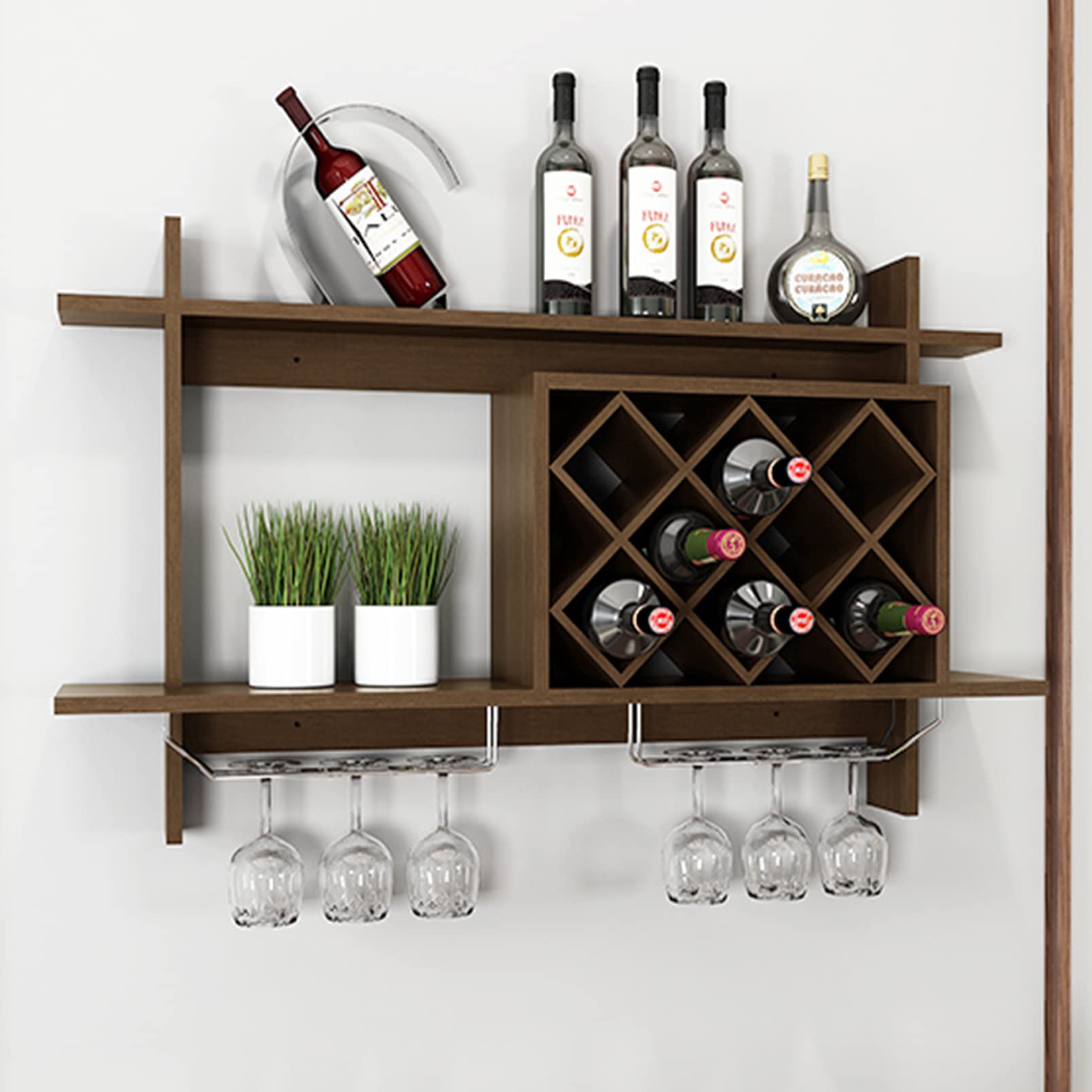 Porte-bouteilles mural pour cuisine et salon, étagère bois design