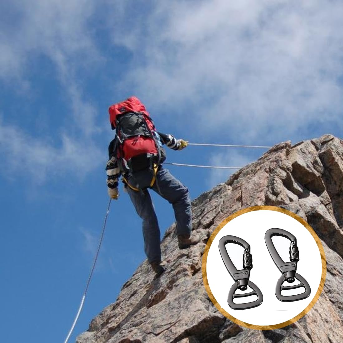 2 PCS Moschettone per Guinzaglio per Cani, Ganci Portachiavi, Moschettoni Forma D in Acciaio Inox, Utilizzati per Alpinismo, Moschettone in Acciaio 60 mm da Utilizzare con Guinzaglio Paracord