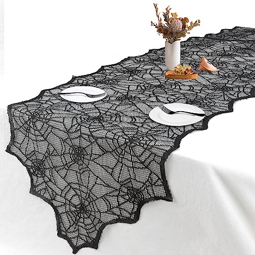 Halloween Decorations Table Runner - Black Lace Spider Web Table...