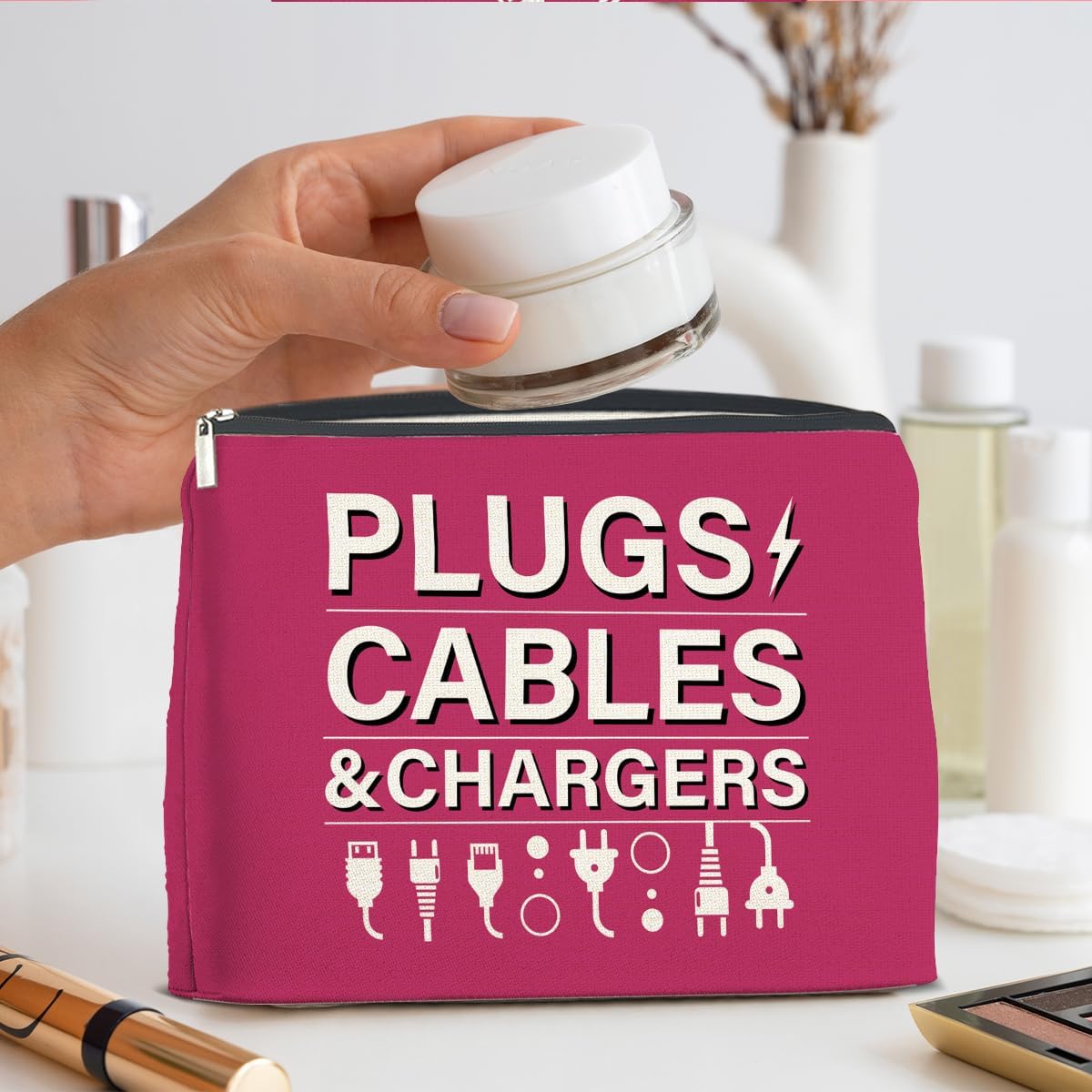 Pink Charger Storage Makeup Bag Gifts for Women Cosmetic Bag Zipper Pouch for Travel Vacation Business - Image 6