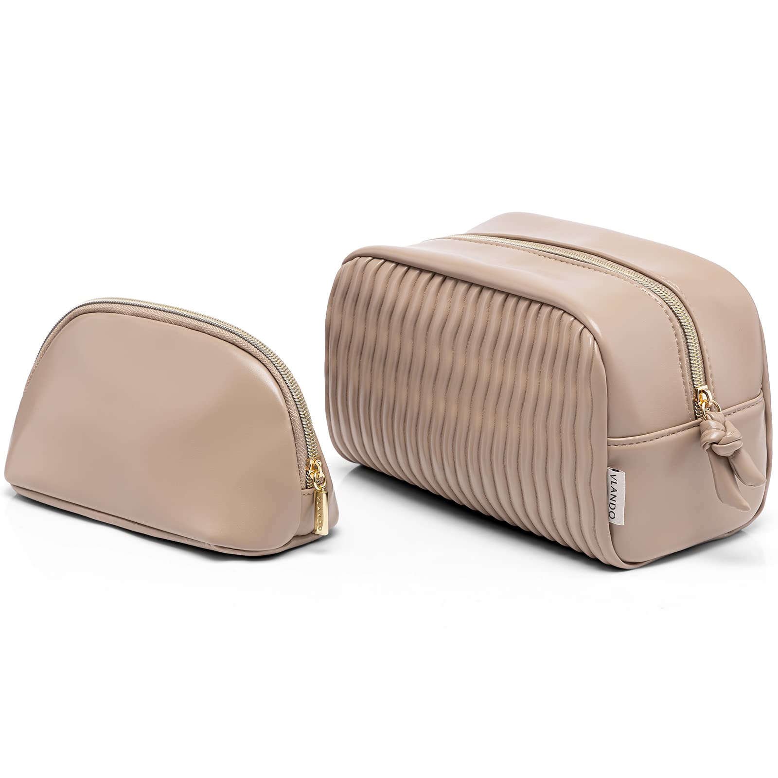 Vlando Travel Makeup Bag,2 Pack Cosmetic Bag for Women,One Large and