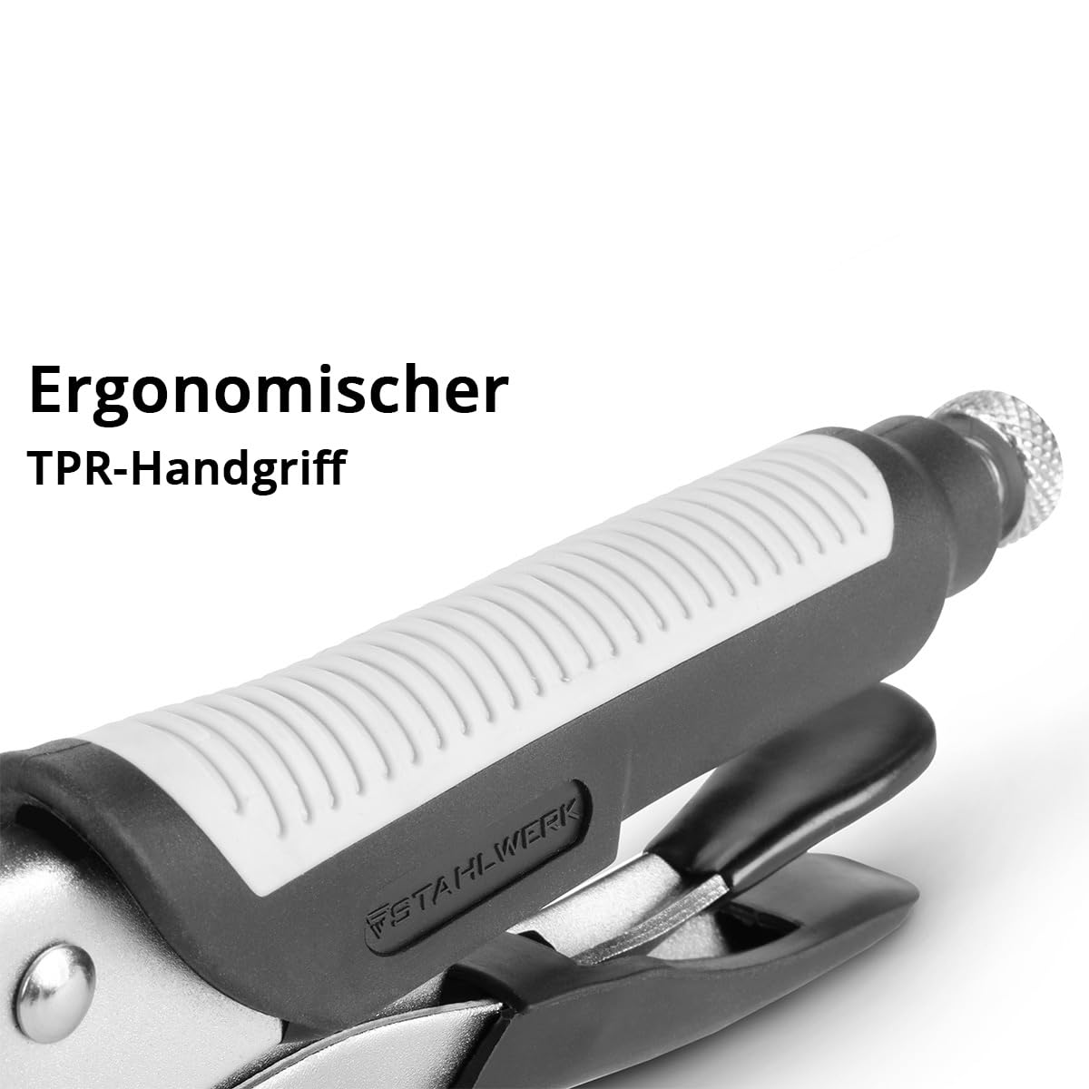 STAHLWERK Gripzangen Set 6-teilig Klemmbereich einstellbar – Langbeck-Gripzangen 165/241 mm mit gebogenen Backen 127/178/254 mm, C-Klemme 152mm, Ergonomische TPR Griffe