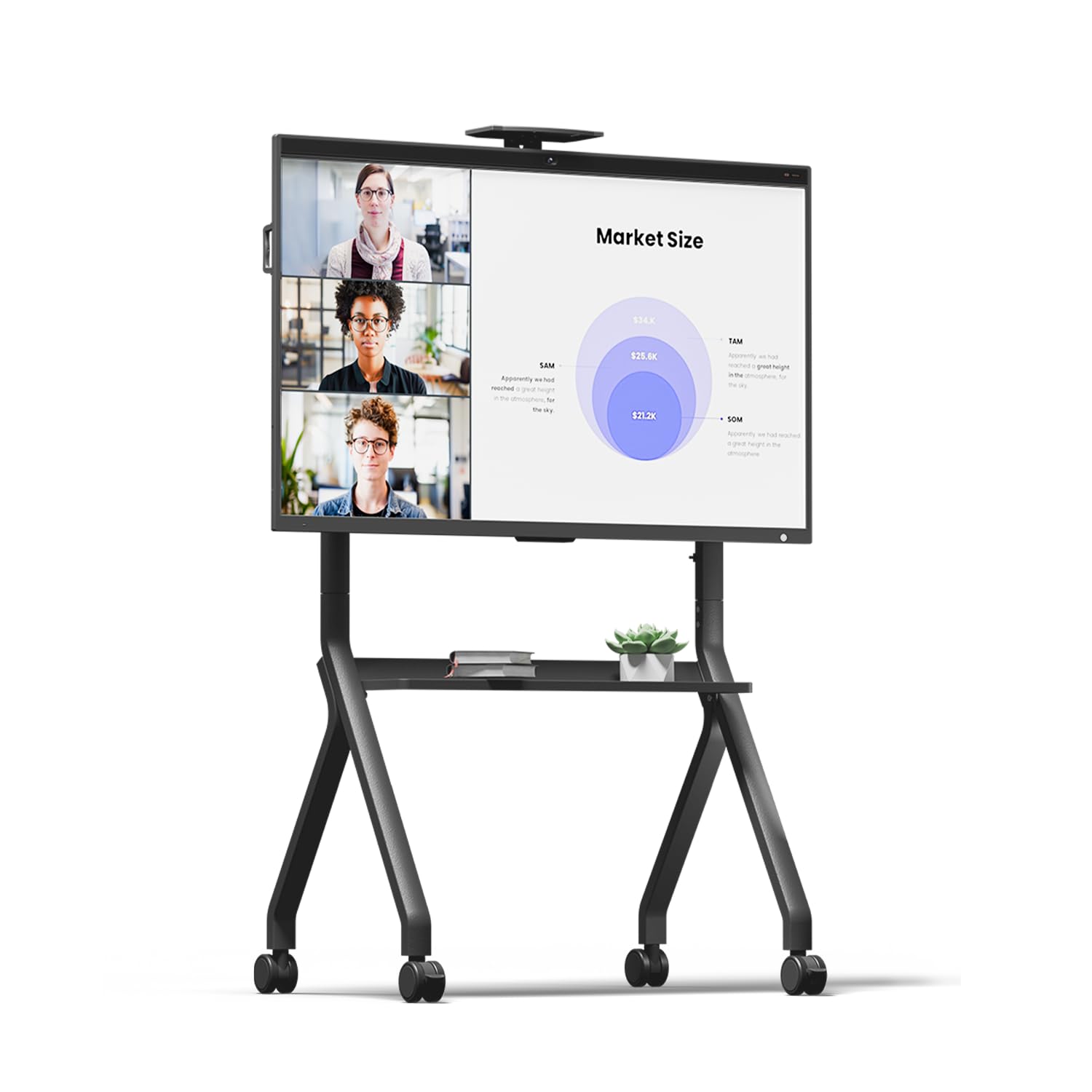NearHub TC40 Höhenverstellbarer Rollender TV-Ständer für 42-75" | 180 lbs/80 kg Traglast, VESA 200x200mm- 700x500mm | mit Webcam-Halterung &Verriegelbaren Rädern,Für die S Pro Serie Smartboards