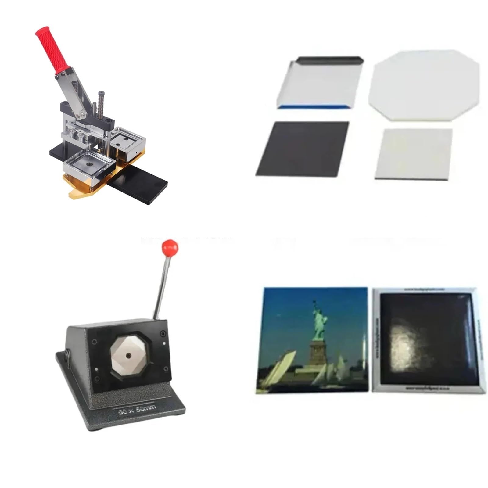 Pin Badge Making Kit Lamiera di metallo rotante della pressa per badge per frigorifero quadrata da 63,5x63,5 mm Para taglierina di carta e parti magnetiche da 100 pezzi(63.5x63.5mm Set)