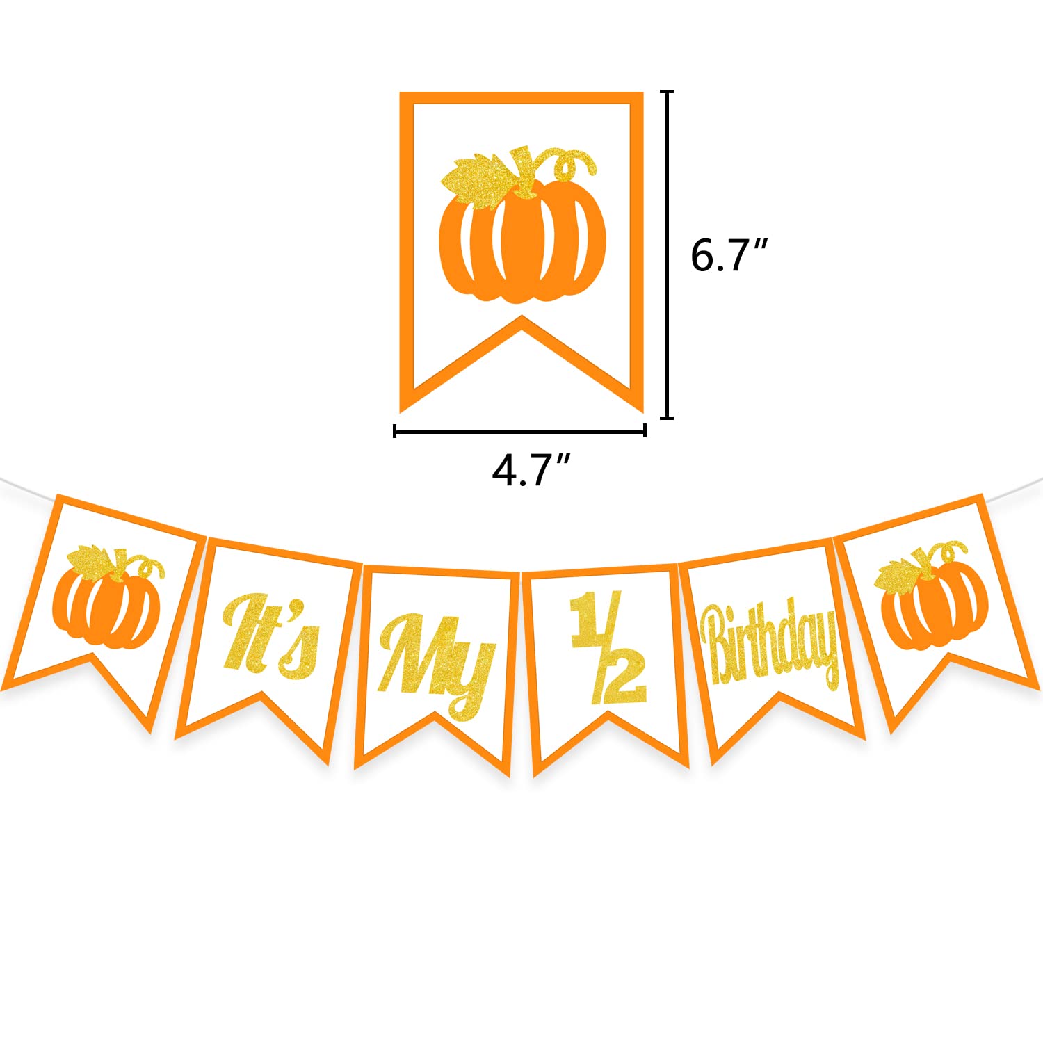 DOMOO OF DREAMS Pumpkin It's My 1/2 Birthday Banner Half Birthday Cake Topper 6 Months Photo Prop Halloween Fall Balloons Party Supplies Gold And Orange