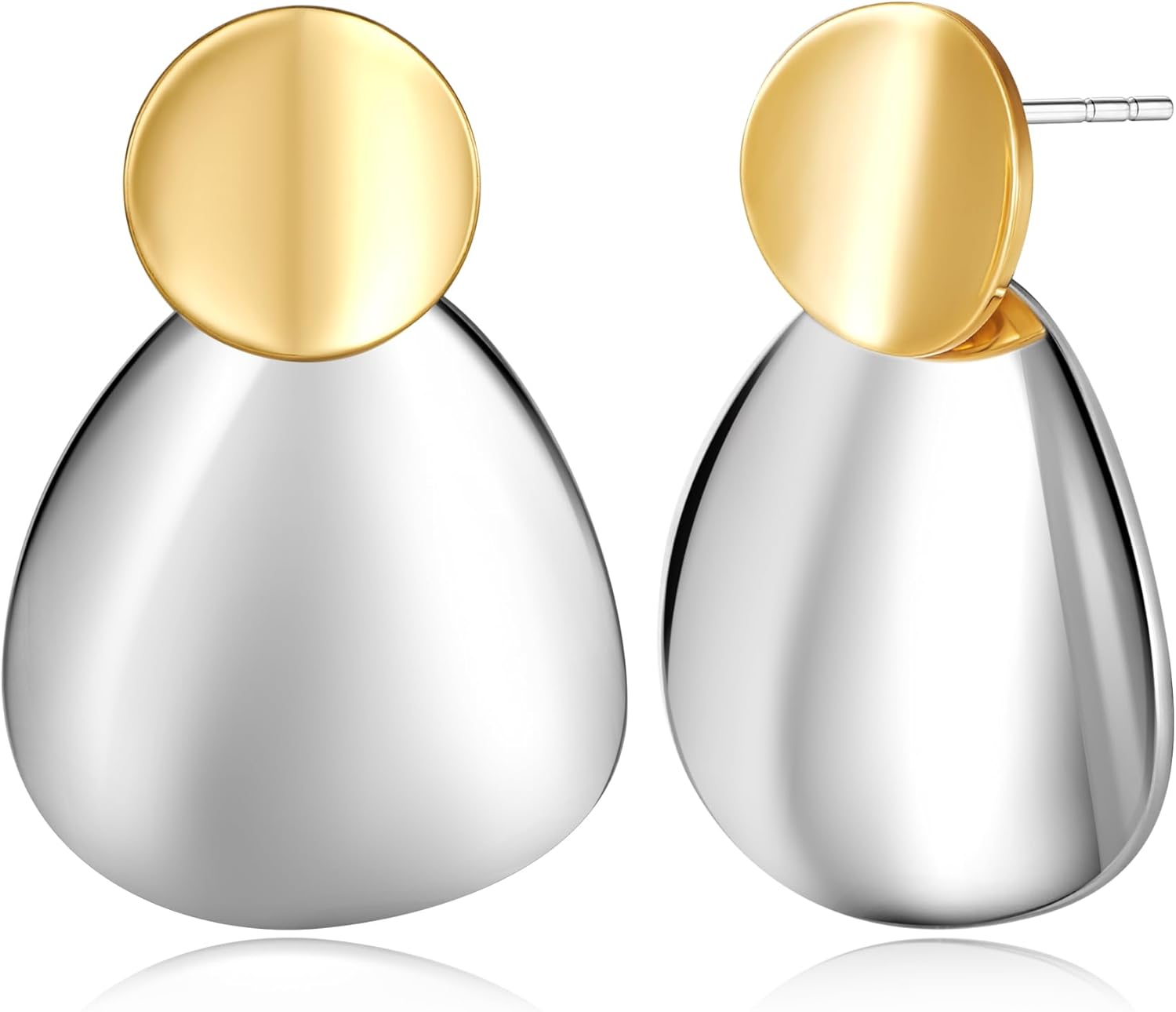 YUJIE Two Tone Gold Big Dangle Earrings Statement Hammered Drop Dangle Earrings Jewelry