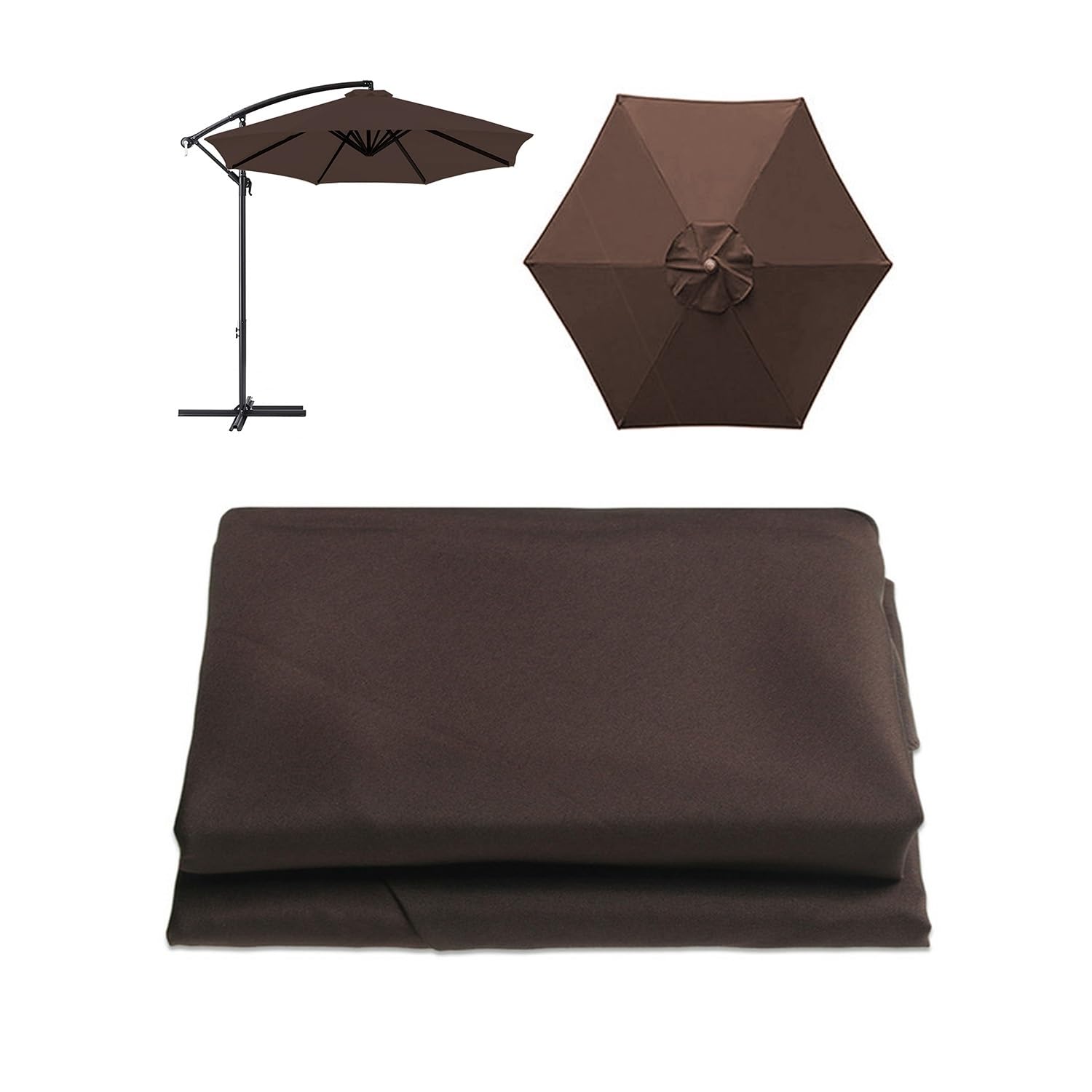NEZIH Cantilever Umbrella Replacement Parasol Fabric Canopy for Lawn Garden Deck Backyard 6/8 Ribs,2M/2.7M/3M/Coffee Color/3M-(6 Ribs)