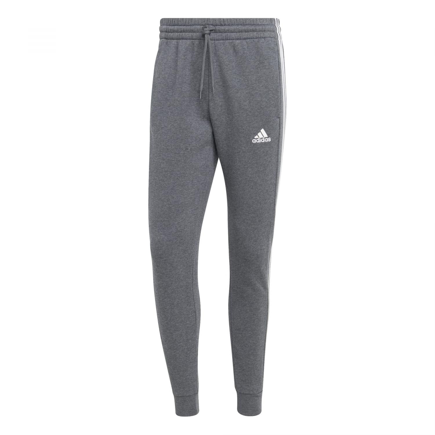 adidas Men's Essentials Fleece 3-Stripes Tapered Cuff Pants, Dark Grey Heather, S