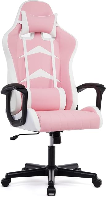 IntimaTe WM Heart Gaming Chair, Ergonomic High Back Office Racing Chair with Armrest, Swivel Leather Desk Chairs with Adjustable Headrest and Lumbar Cushion for Office and Home (Pink)
