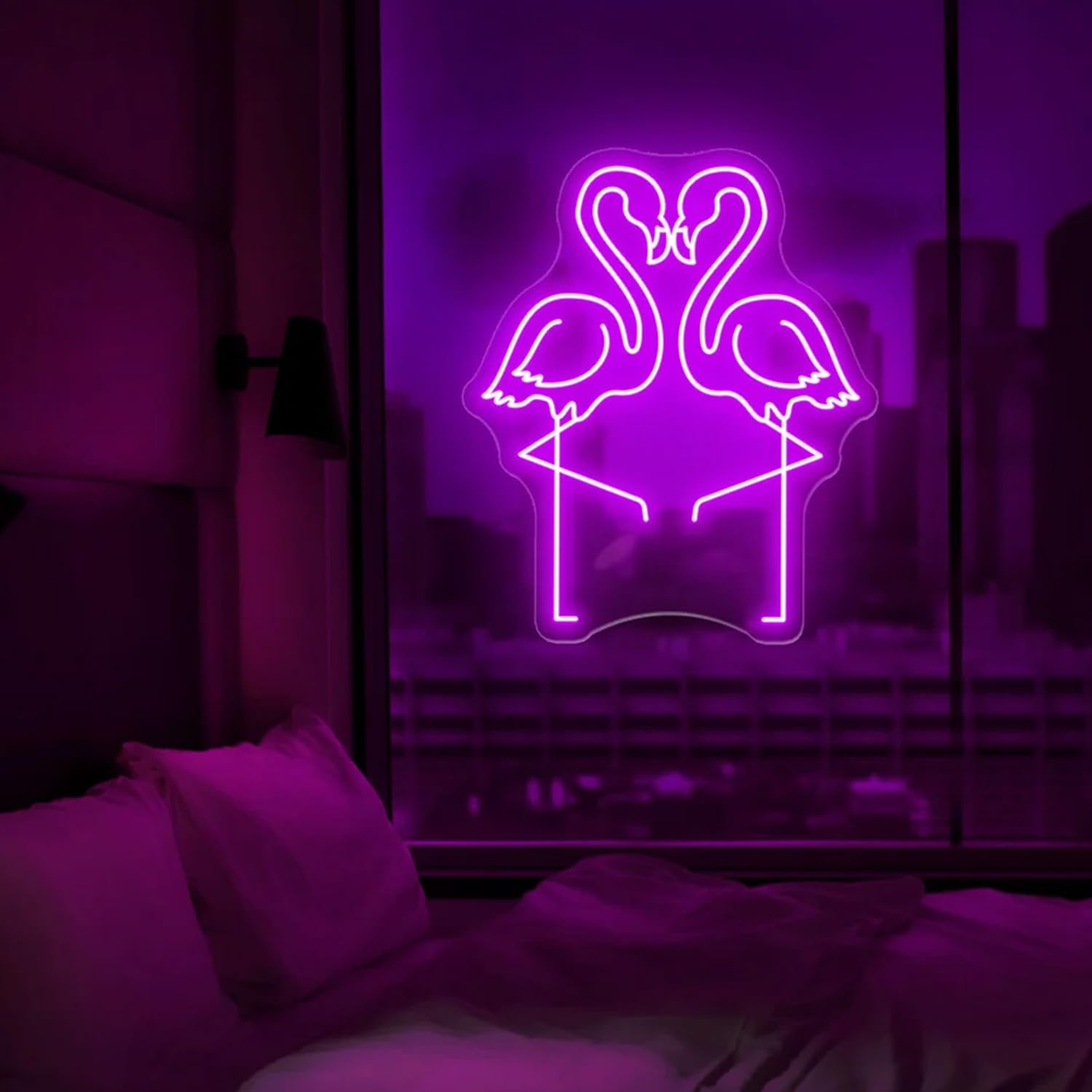 Letrero de neón con diseño de pareja de flamencos besándanos, decoración del hogar, letrero LED para dormitorio, letrero iluminado rosa, regalo de San Valentín