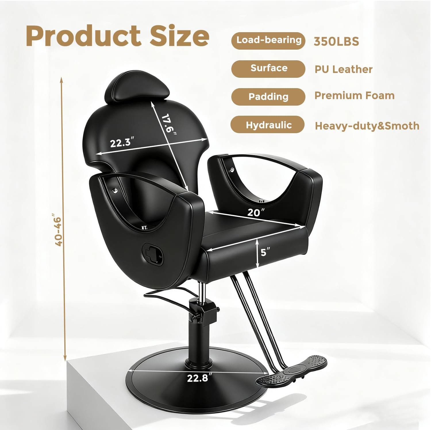 Salon Barber Chair, Reclining Salon Chairs for Hair Stylist, Hair Stylist Chair Heavy Duty Hydraulic Pump, 360 Swivel Styling Braiding Hairdresser Chair for Home Barbershop, All Matte Black