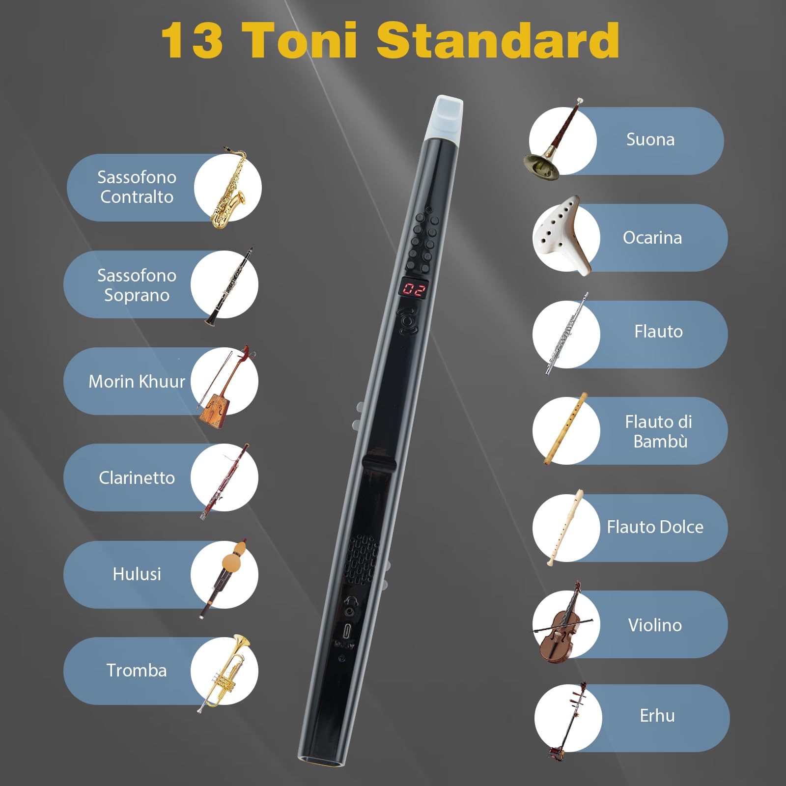 COSTWAY Strumento a Fiato, Strumento Musicale Digitale, Connettività MIDI Bluetooth USB, con 13 Toni, 2 Digitazioni e 3 Sensibilità, Sassofono Elettronico per Principianti, Bambini e Adulti
