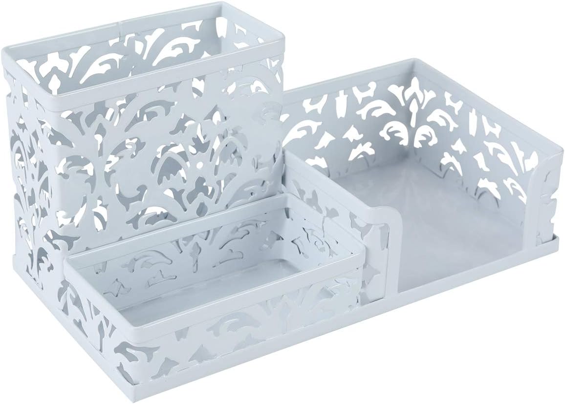 EasyPAG Desk Organizer with 3 Compartment for Pencil Sticky Note Holder and Office Accessories,White