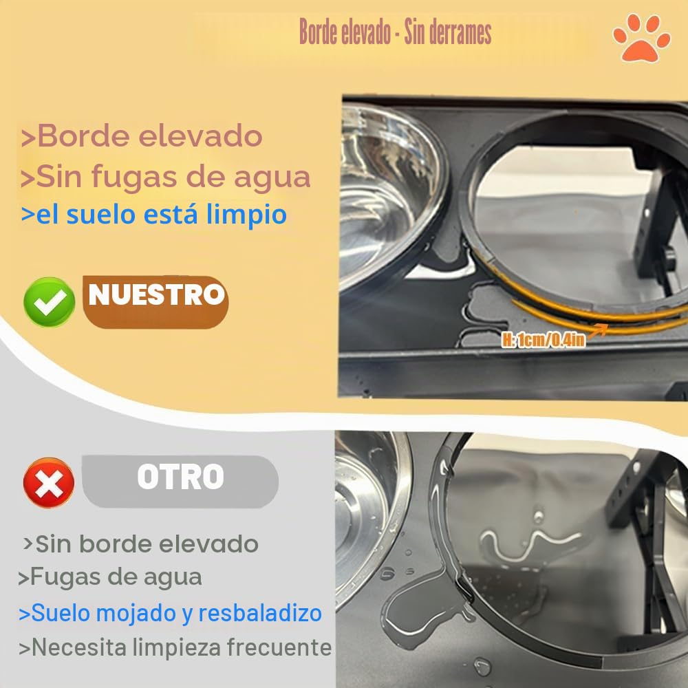 Marchul Comedero Perro Elevado de 4 Alturas Ajustables, 2 X 1200ml Comedero y Bebedero Perro, Cuencos Elevados para Perros Pequeños, Medianos y Grandes, Plegable y Antideslizante