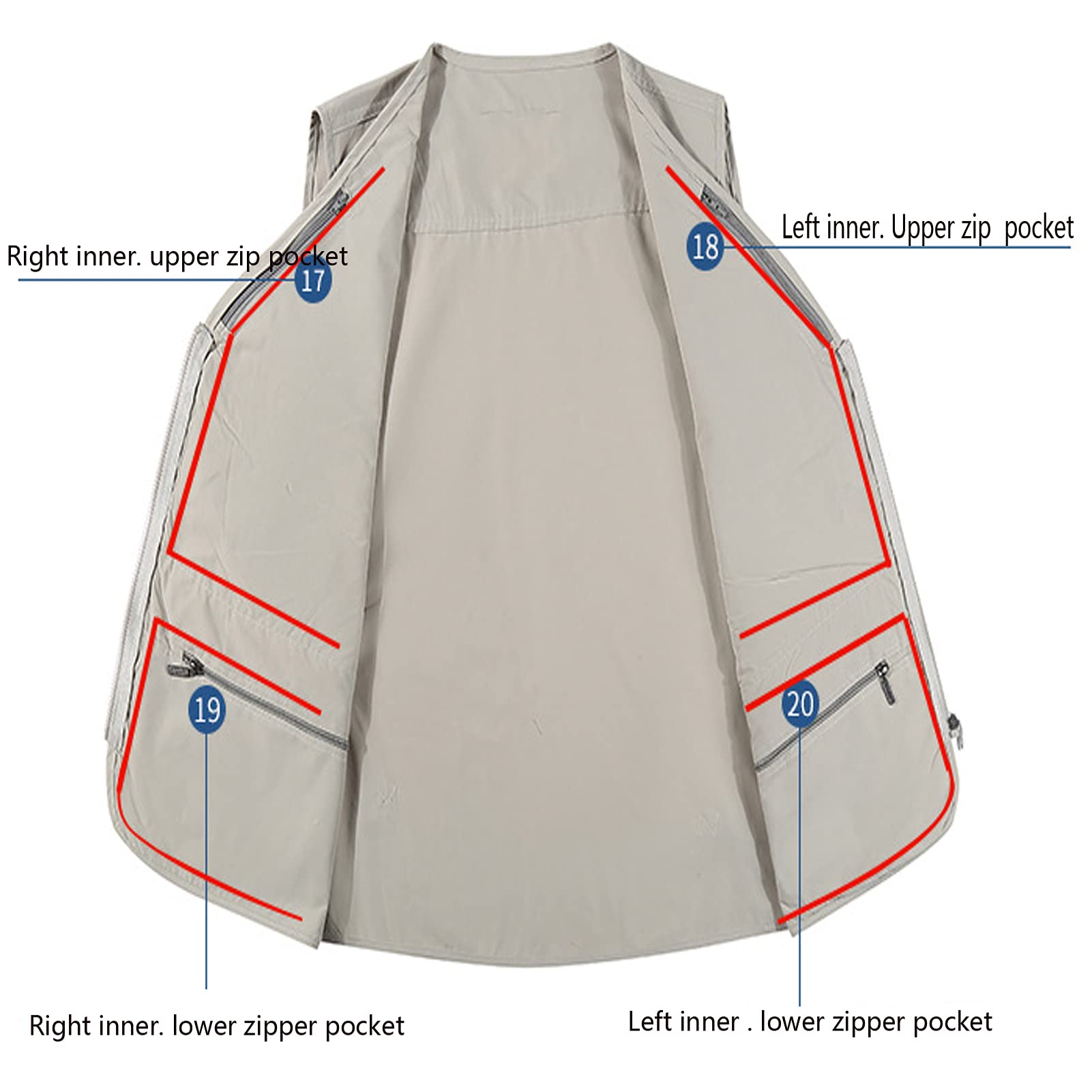 001-XL 001-XL Gilet de pêche en coton 16 poches